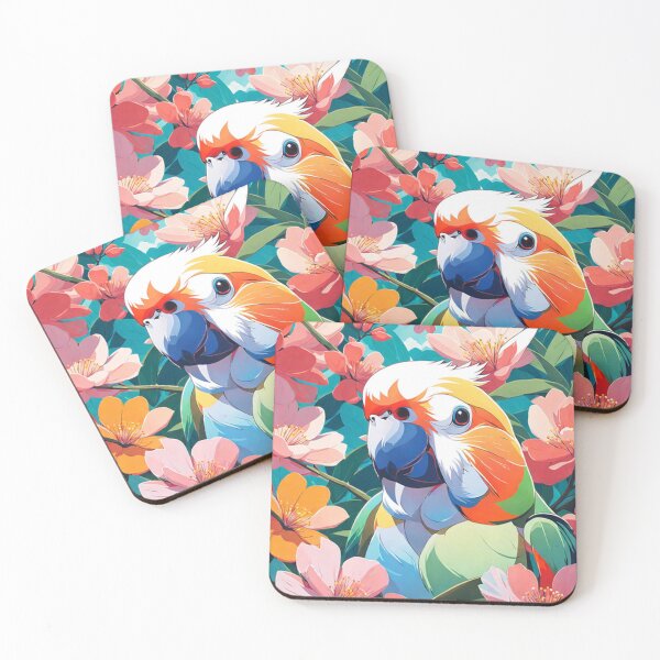 Item preview, Garden Lovebird- lovebird in front of vibrant cherry blossoms designed and sold by SievesWeaves.
