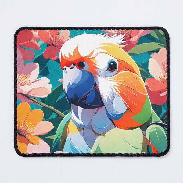 Item preview, Garden Lovebird- lovebird in front of vibrant cherry blossoms designed and sold by SievesWeaves.