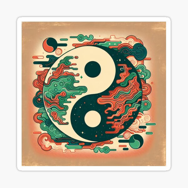 Artsy Retro Yin Yang Sticker