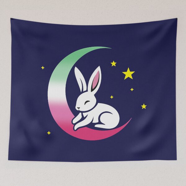Item preview, Cute Bunny Rabbit on an Abrosexual Pride Flag Moon, Discreet Abrosexual Pride Design designed and sold by Travelslightly.