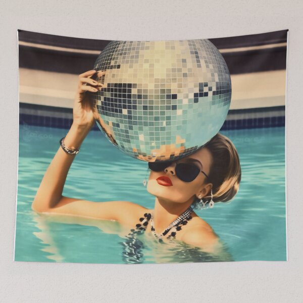 Item preview, Woman and Disco Ball in Pool, Trendy Art designed and sold by vintagevivian.