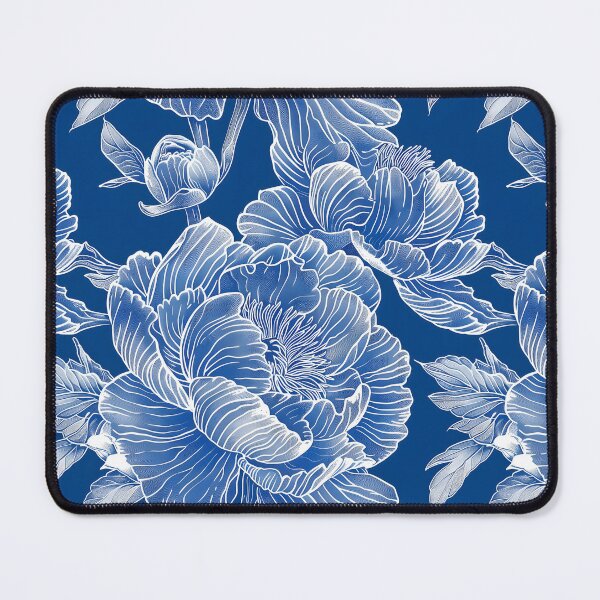 Item preview, Peony Flower white lines navy blue background designed and sold by kizenya.