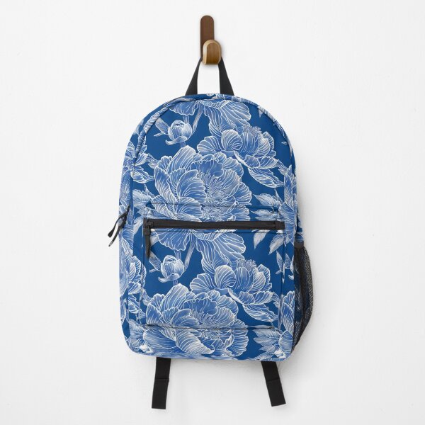 Item preview, Peony Flower white lines navy blue background designed and sold by kizenya.