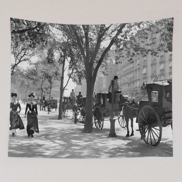 Item preview, Victorian Women Walking in New York City, Black and White Vintage Photo designed and sold by modernretro.