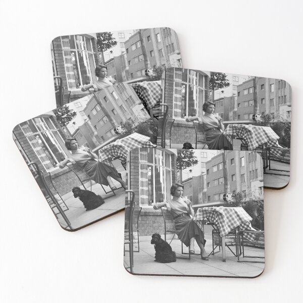 Item preview, Woman and Dog at Cafe, Black and White Vintage Photo designed and sold by modernretro.