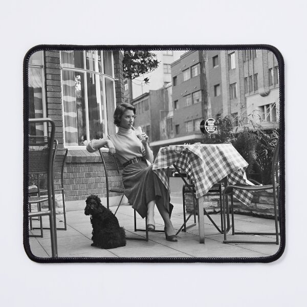 Item preview, Woman and Dog at Cafe, Black and White Vintage Photo designed and sold by modernretro.
