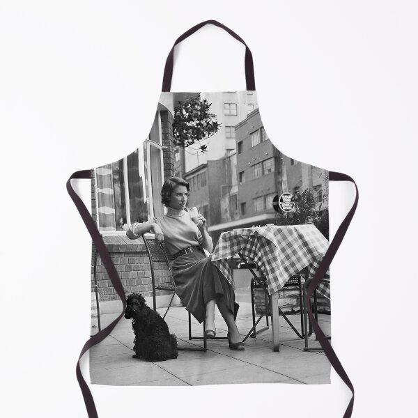 Item preview, Woman and Dog at Cafe, Black and White Vintage Photo designed and sold by modernretro.