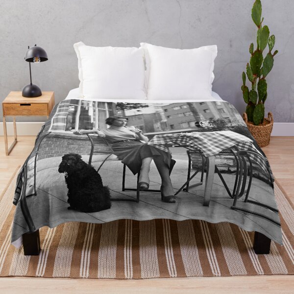 Item preview, Woman and Dog at Cafe, Black and White Vintage Photo designed and sold by modernretro.