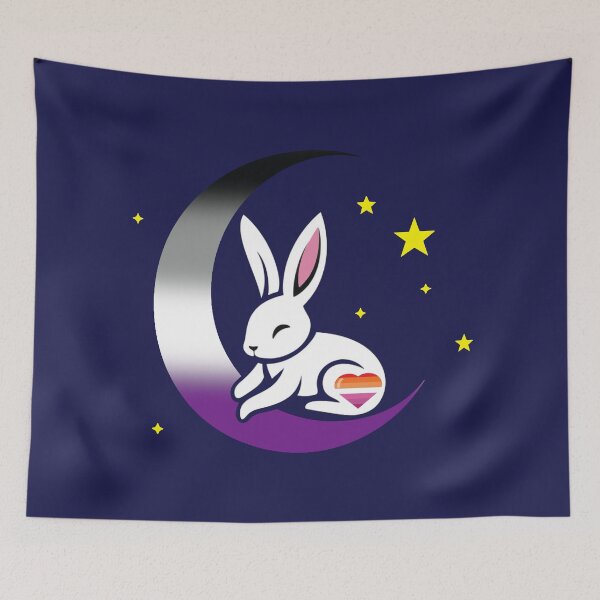 Item preview, Cute Bunny Rabbit on an Asexual Lesbian Pride Flag Moon, Discreet Asexual Lesbian Pride Design designed and sold by Travelslightly.