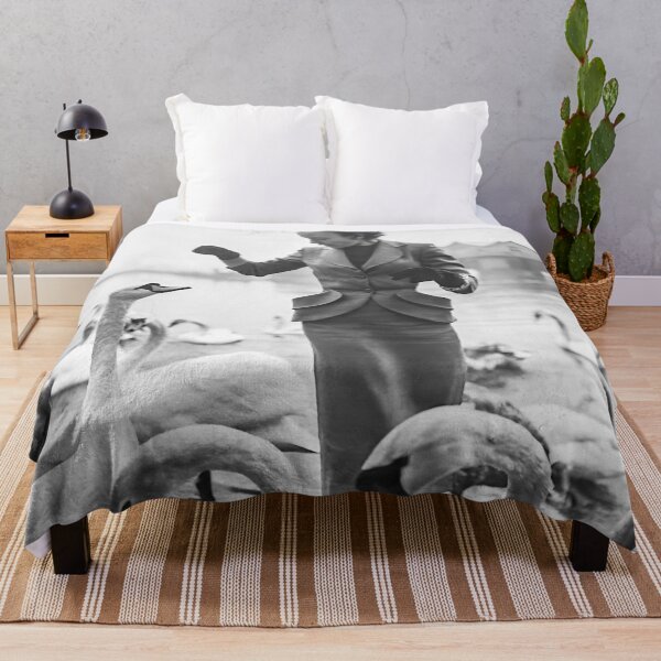 Item preview, Woman Feeding Swans, Black and White Vintage Photo designed and sold by modernretro.