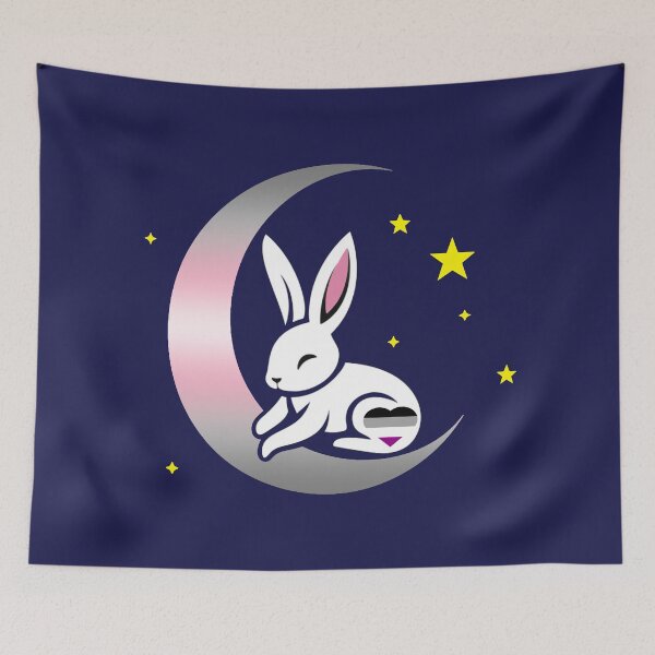 Item preview, Cute Bunny Rabbit on an Asexual Demigirl Pride Flag Moon, Discreet Asexual Demigirl Pride Design designed and sold by Travelslightly.