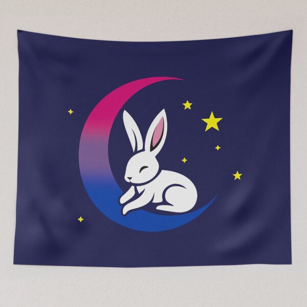Item preview, Cute Bunny Rabbit on a Bisexual Pride Flag Moon, Discreet Bi Pride Design designed and sold by Travelslightly.