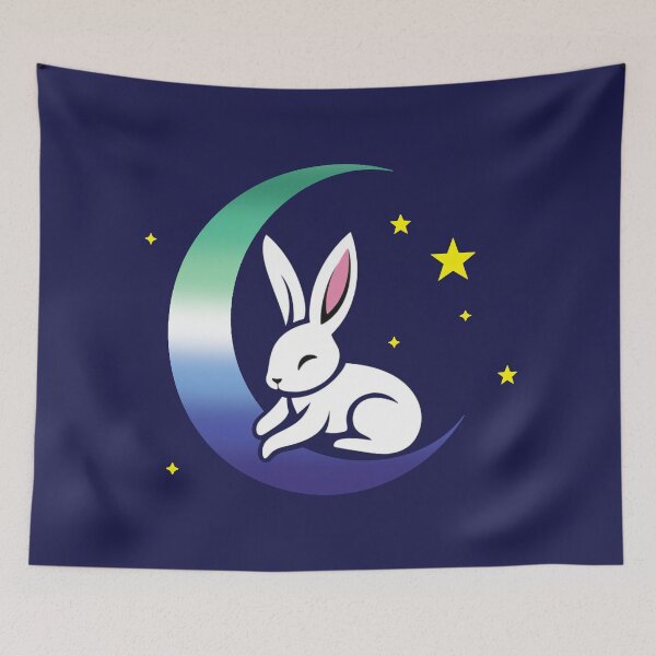 Item preview, Cute Bunny Rabbit on a Gay MLM Pride Flag Moon, Discreet MLM Pride Design designed and sold by Travelslightly.