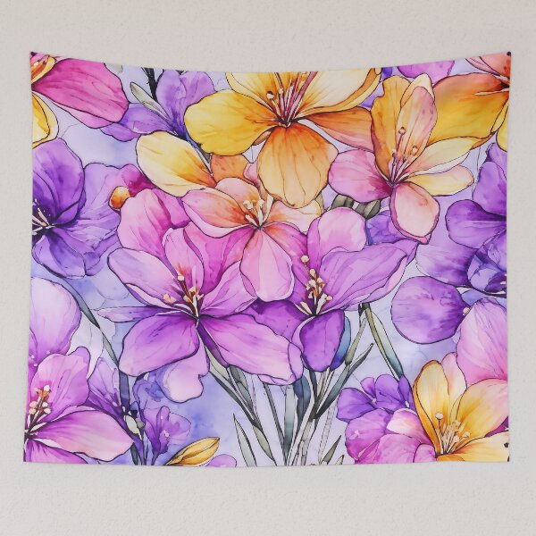 Item preview, Colorful Watercolor and Alcohol Ink Painting of Freesia Flowers designed and sold by Petalandfur.