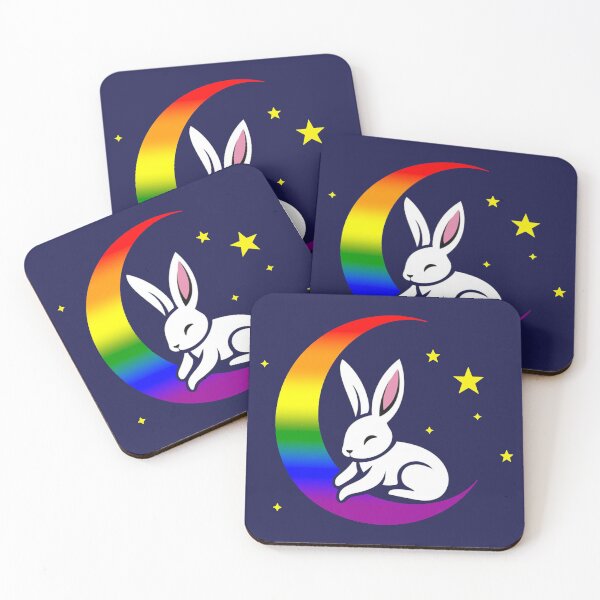 Item preview, Cute Bunny Rabbit on a LGBTQIA+ Pride Flag Moon, Discreet Rainbow Pride Design designed and sold by Travelslightly.