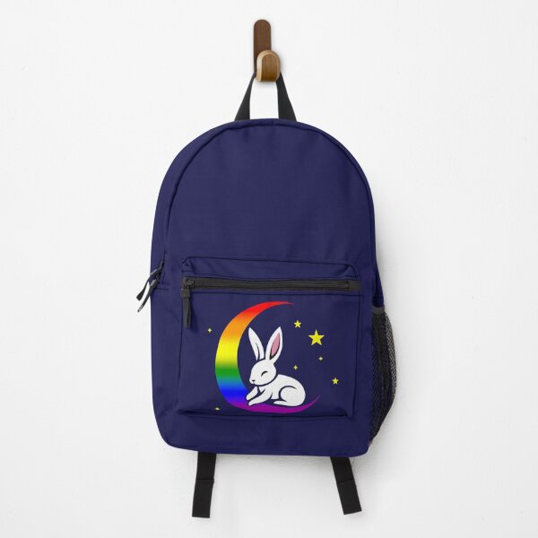 Item preview, Cute Bunny Rabbit on a LGBTQIA+ Pride Flag Moon, Discreet Rainbow Pride Design designed and sold by Travelslightly.