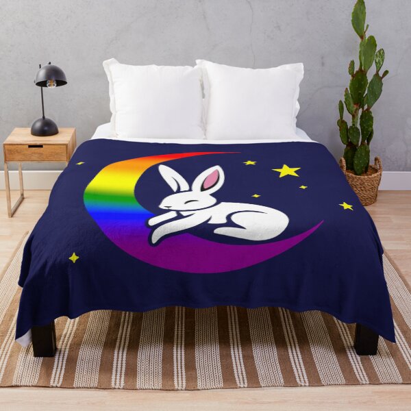 Item preview, Cute Bunny Rabbit on a LGBTQIA+ Pride Flag Moon, Discreet Rainbow Pride Design designed and sold by Travelslightly.