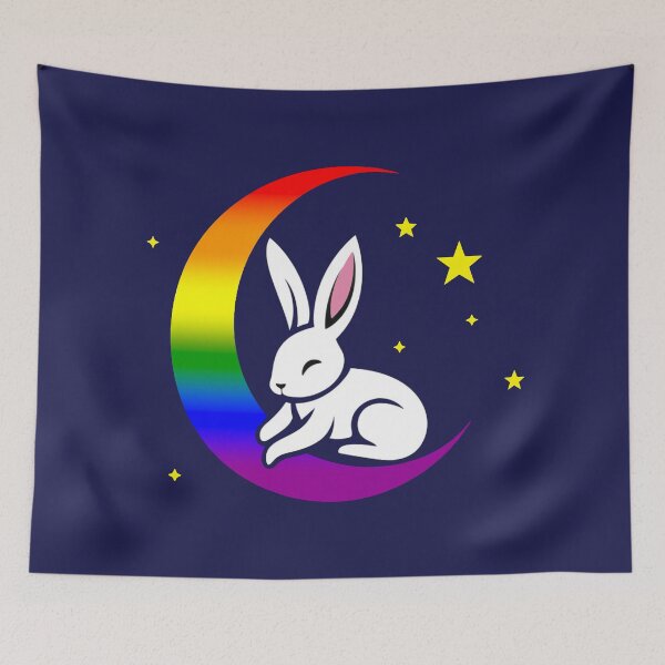 Item preview, Cute Bunny Rabbit on a LGBTQIA+ Pride Flag Moon, Discreet Rainbow Pride Design designed and sold by Travelslightly.