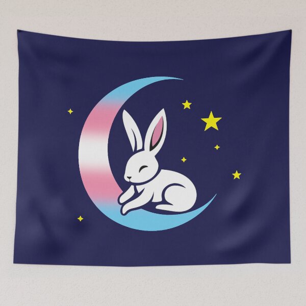 Item preview, Cute Bunny Rabbit on a Transgender Pride Flag Moon, Discreet Trans Pride Design designed and sold by Travelslightly.