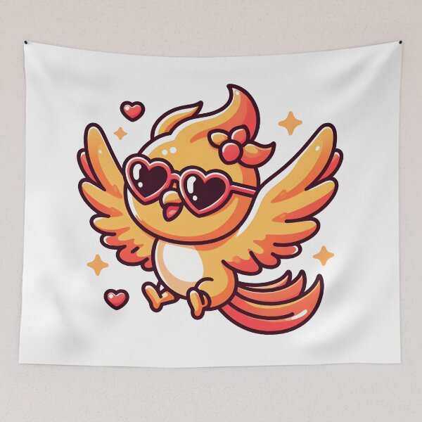 Item preview, Kawaii Cheerful Phoenix With Heart-Shaped Sunglasses designed and sold by CanvasCutie.