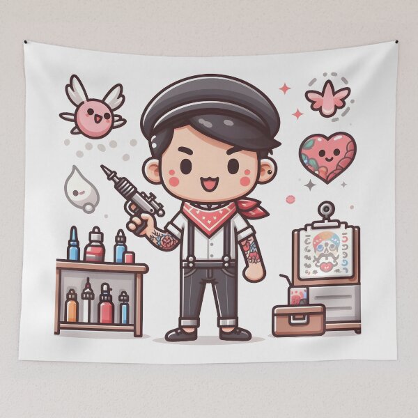 Item preview, Kawaii Tattoo Artist: Wearing A Tattoo-Themed Scarf designed and sold by CanvasCutie.