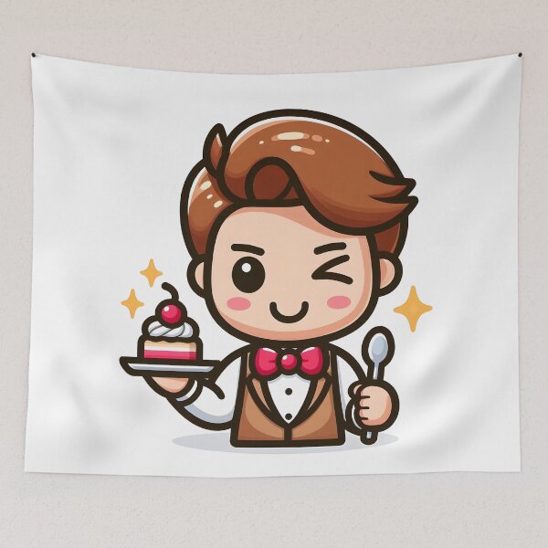 Item preview, Kawaii Waiter With A Retro Bow Tie And A Cheeky Expression designed and sold by CanvasCutie.