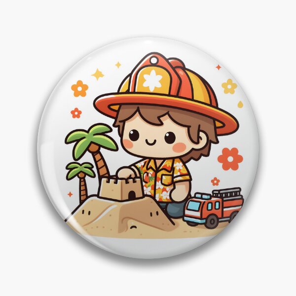Item preview, Kawaii Firefighter With Hawaiian Shirt designed and sold by CanvasCutie.