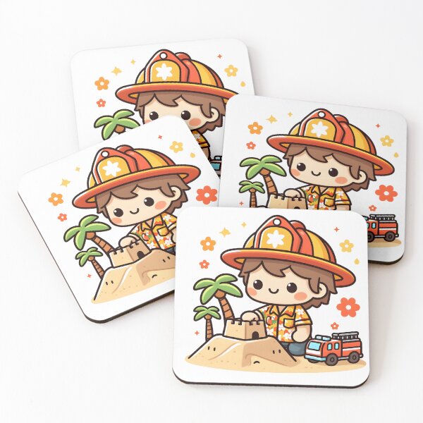 Item preview, Kawaii Firefighter With Hawaiian Shirt designed and sold by CanvasCutie.