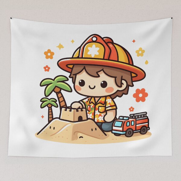 Item preview, Kawaii Firefighter With Hawaiian Shirt designed and sold by CanvasCutie.