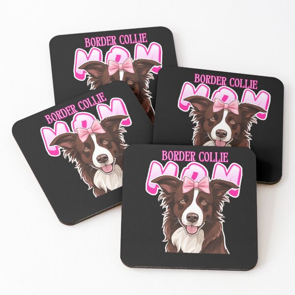 Item preview, Pink Dog Mom Chocolate And White Border Collie Dog with Pink Bow  designed and sold by GoodyPaws.