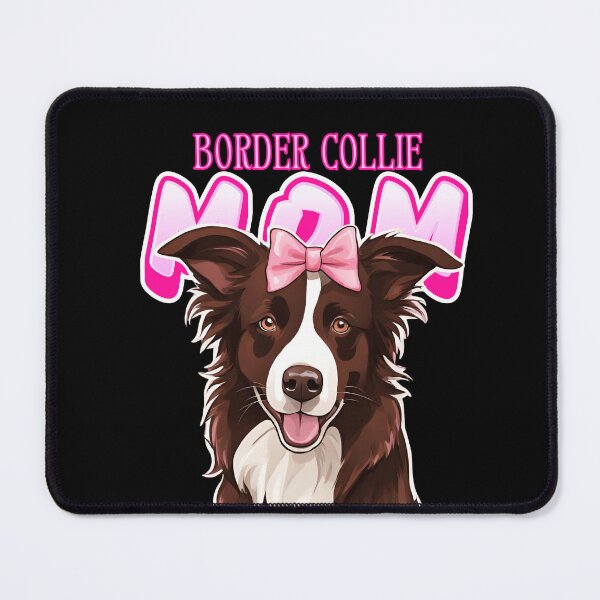 Item preview, Pink Dog Mom Chocolate And White Border Collie Dog with Pink Bow  designed and sold by GoodyPaws.
