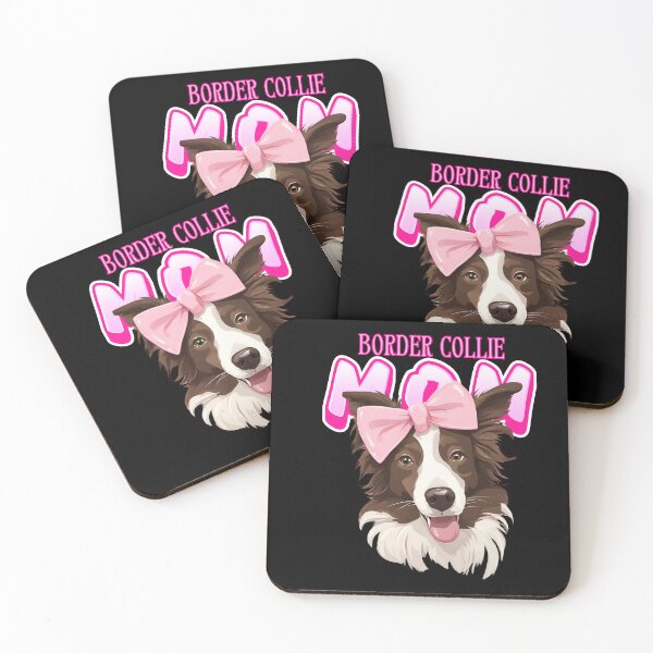Item preview, Pink Dog Mom Chocolate And White Border Collie Dog with Pink Bow  designed and sold by GoodyPaws.