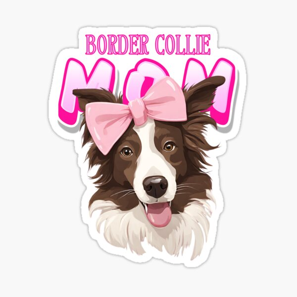 Item preview, Pink Dog Mom Chocolate And White Border Collie Dog with Pink Bow  designed and sold by GoodyPaws.