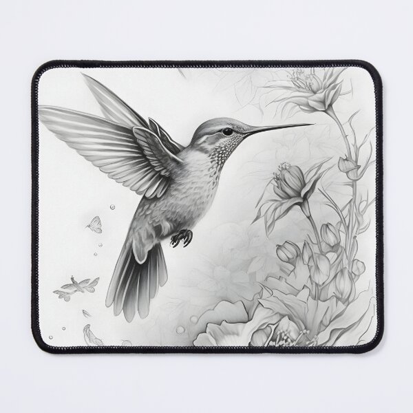 Item preview, Black and White Humming bird Pencil Drawing designed and sold by Pencil-Art.