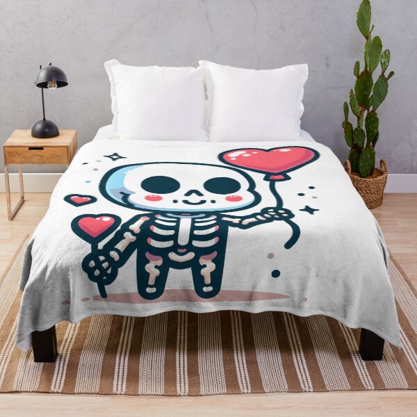 Item preview, Kawaii Chipper Skeleton With Heart-Shaped Balloon designed and sold by CanvasCutie.
