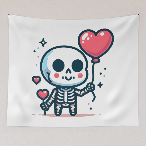 Item preview, Kawaii Chipper Skeleton With Heart-Shaped Balloon designed and sold by CanvasCutie.