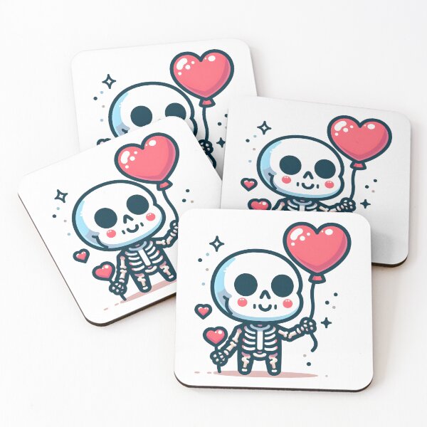 Item preview, Kawaii Chipper Skeleton With Heart-Shaped Balloon designed and sold by CanvasCutie.