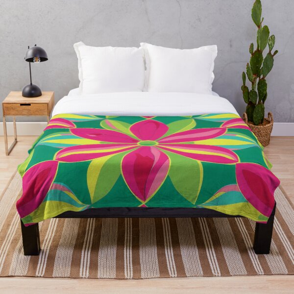 Aperçu de l'œuvre Impression de motif kaléidoscope floral aux couleurs vives en rose vif, vert, jaune et bleu. créée et vendue par PrettyPinkSkies.