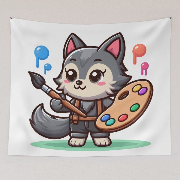 Item preview, Kawaii Lovable Werewolf With Artist Palette designed and sold by CanvasCutie.