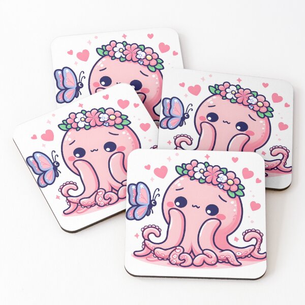 Item preview, Kraken sonrojado kawaii con una corona de flores designed and sold by CanvasCutie.