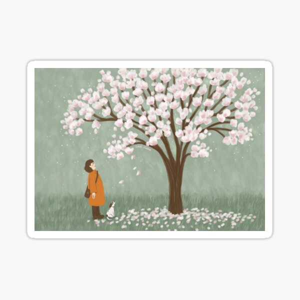 Item preview, Springtime Serenity: Woman and Jack Russell Dog under Blooming Magnolia Tree designed and sold by Ema Tudose.