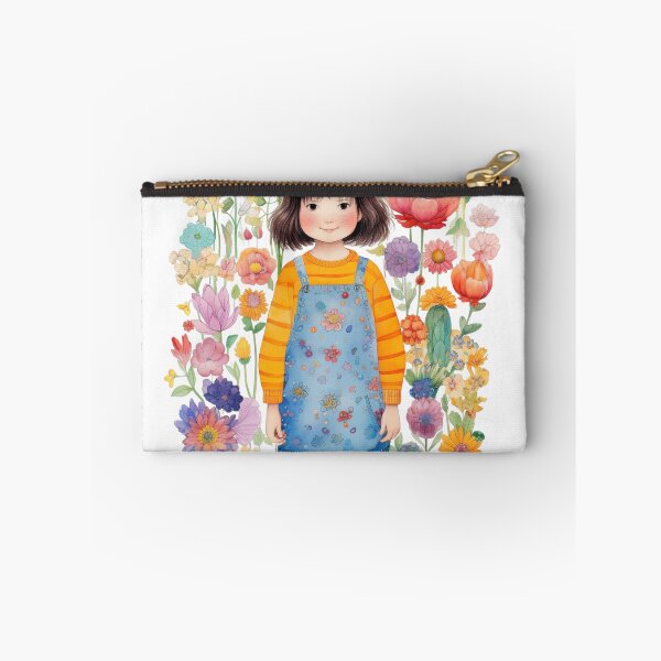 Item preview, happy cute little girl standing in a garden full of flowers, extremely funny, extremely cute, children's illustration, watercolor painting designed and sold by GabbyKI261.