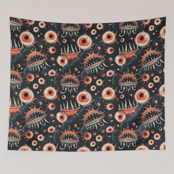 Item preview, Eerie Eyes and Teeth Pattern in Abyss - spooky - halloween designed and sold by PICbyFemke.