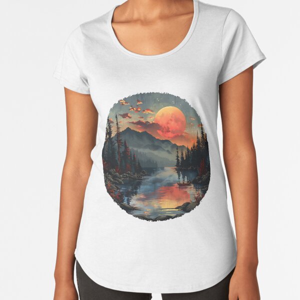 Vista previa del artículo con la obra «montañas, ríos, árboles, bosques y naturaleza, sol, estilo vintage.», diseñado y vendido por creatorzame.
