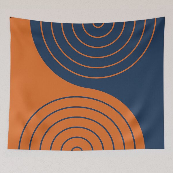 Item preview, Geometric Lines Rainbow Abstract 3 in Navy Blue and Orange designed and sold by nineFlorals.