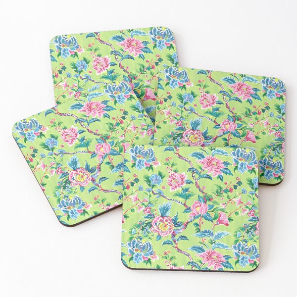 Item preview, Chinoiserie flowers in pink and lime green designed and sold by SophieClimaArt.