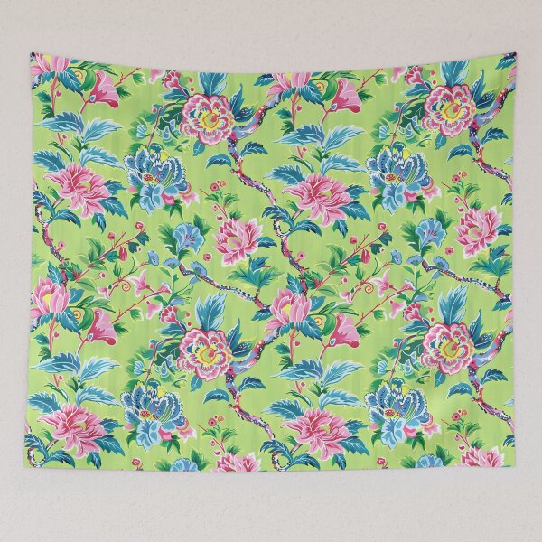 Item preview, Chinoiserie flowers in pink and lime green designed and sold by SophieClimaArt.
