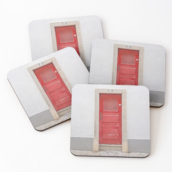 Item preview, The red door nr. 7 and the white wall in Ericeira, Portugal - minimalist travel photography designed and sold by Christa Stroo Photography.