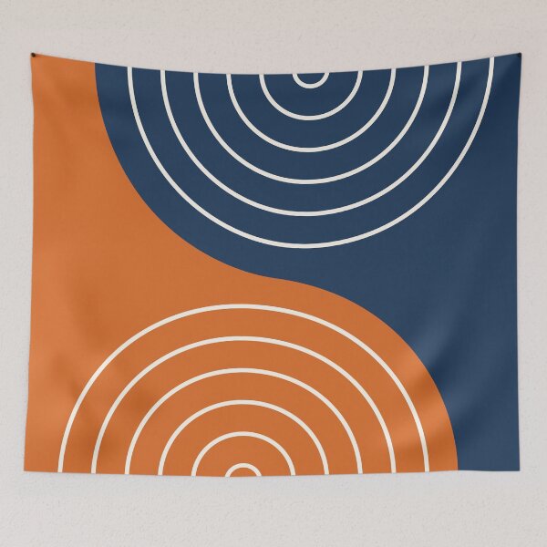 Item preview, Geometric Lines Rainbow Abstract 5 in Navy Blue and Orange designed and sold by nineFlorals.