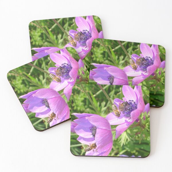 Item preview, Honey Bees Feeding On  Pink Anemone  designed and sold by taiche.